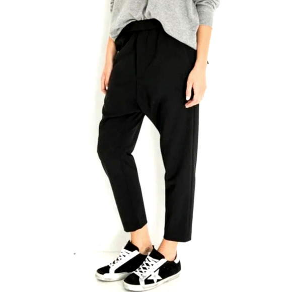 NEW Nili Lotan 8 Slouchy WOOL Drawstring Delancy Pants Elastic Waist Paris Black - Picture 2 of 8